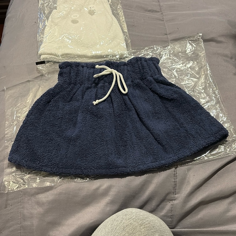 Navy Blue Terry Cloth Skirt with decorative Drawstring
